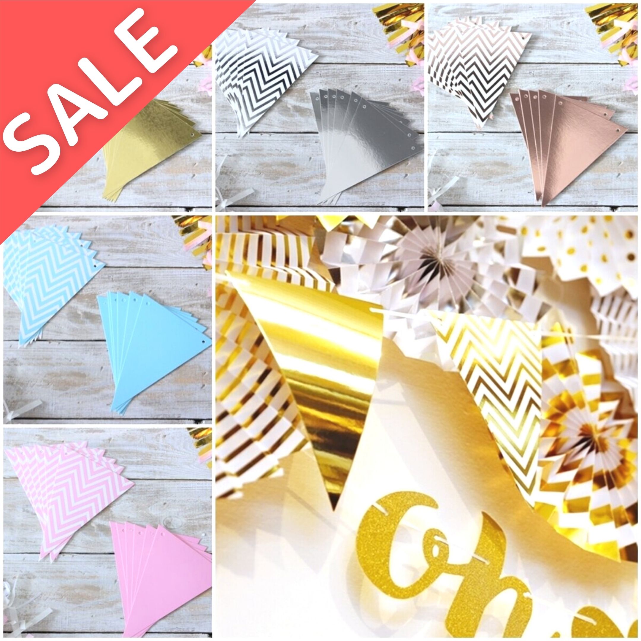 SALE【パーティアイテム】ガーランド CHEVRON柄ペーパーフラッグガーランド　ペーパーペナントバナー
