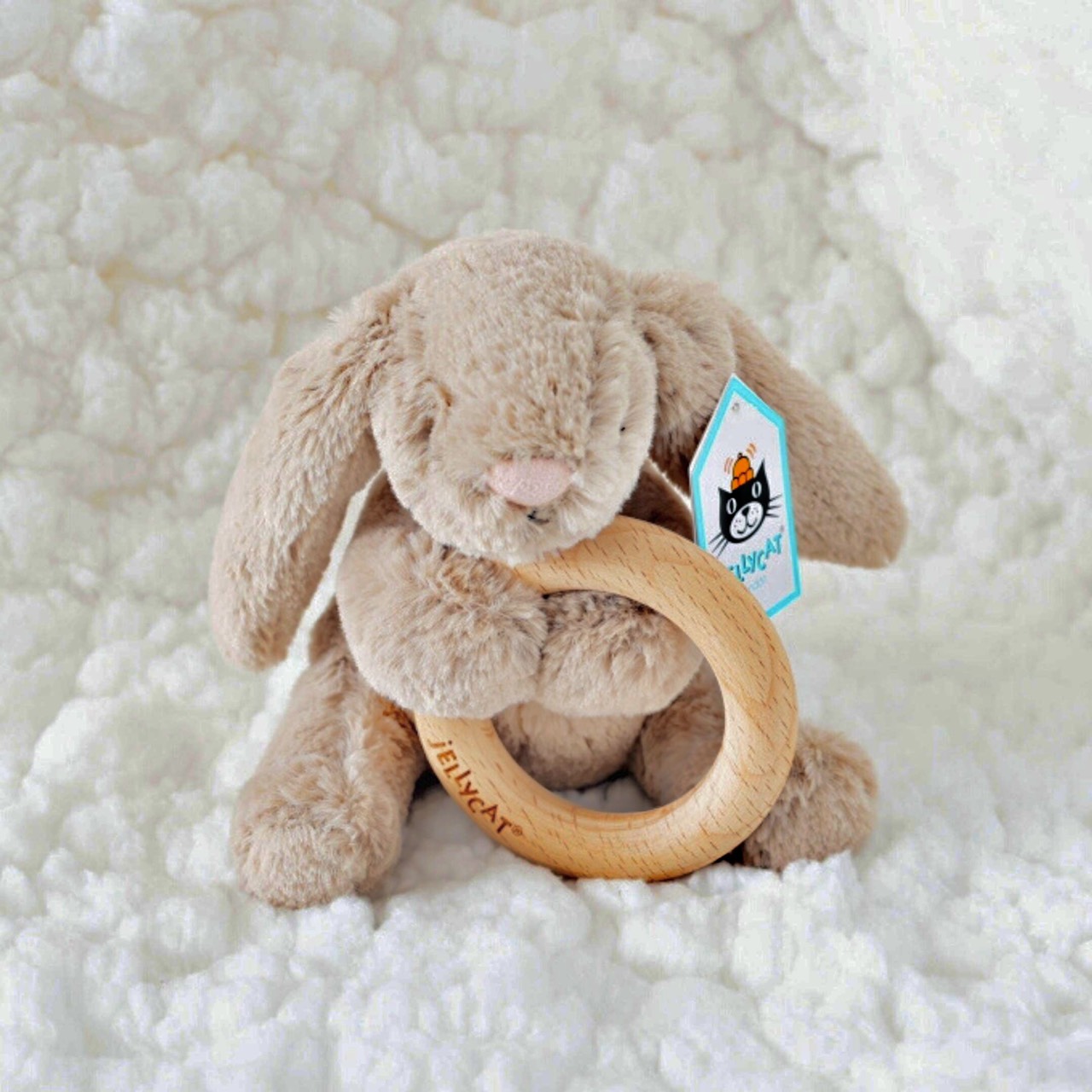 Bashful Beige Bunny Wooden Ring Toy